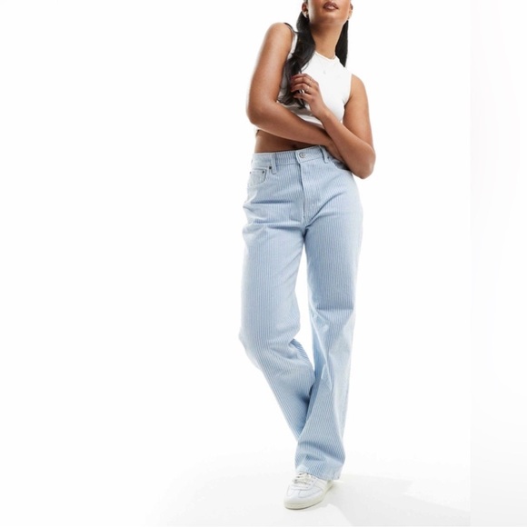 Abercrombie High Rise The Loose Jeans in Blue + White Stripe 30 Long - Picture 3 of 10